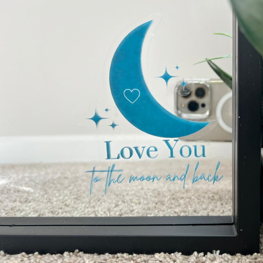 Mirror Cling | Window Cling - "Love You to the moon and back (teal)"