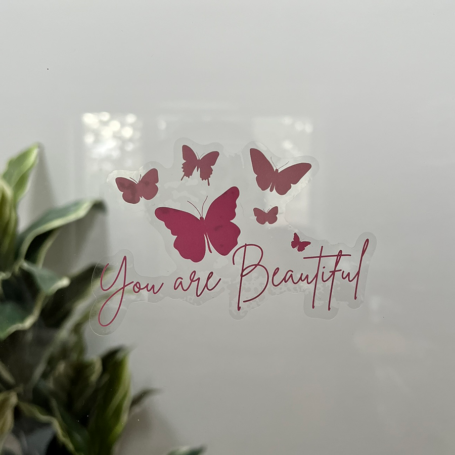 Mirror Cling | Window Cling - "You are Beautiful (butterflies)"